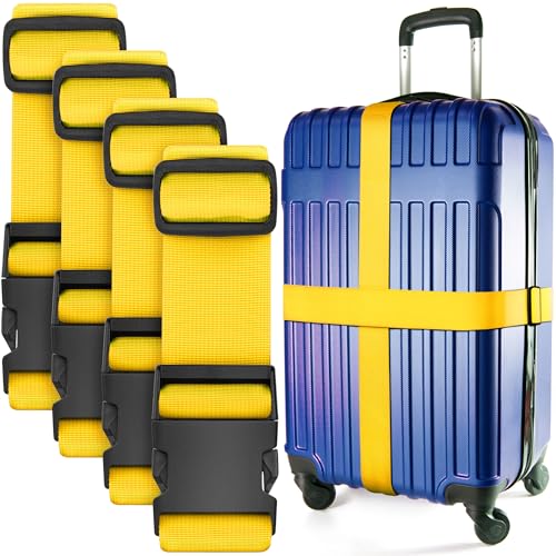 Correas para Maletas - Amarillo, Paquete de 4 - Correas de Nylon Premium para Seguridad de Equipaje - Longitud Ajustable 1-2 Metros - por BlueCosto.