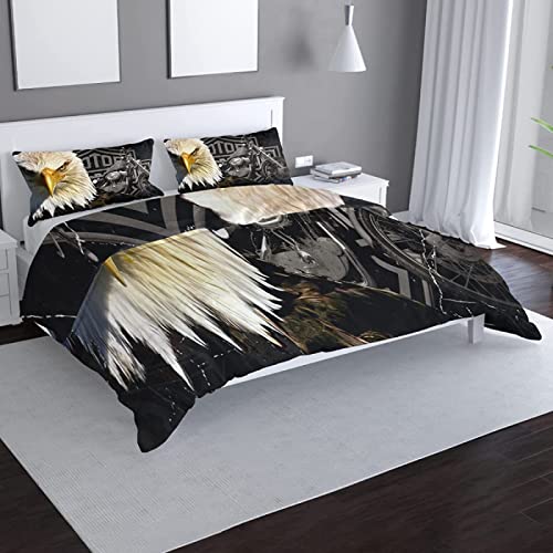 Zzxhg Duvet Cover King Size Black Eagle Motorcycle Adult, Soft Microfiber Bedding Set King With Zipper Closure, Reversible Comforter Cover Bedspreads Sets, 1 Quilt Cover 104"X90" + 2 Pillow Shams #TOP6