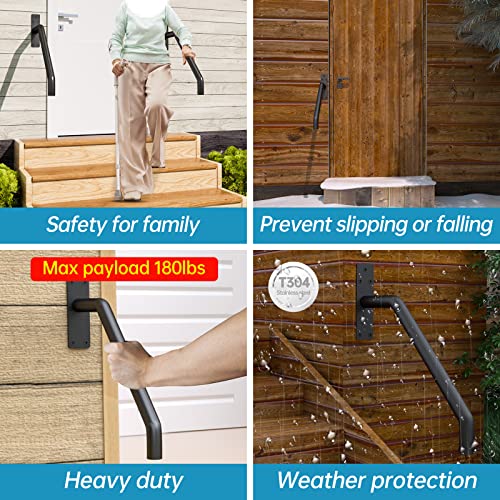 Muzata 2Pack Hand Rails For Outdoor Steps Wall Mounted Hand Railing Safety Grab Bar For 1-3 Steps Black Stainless Steel Suitable For Porch Garage Entry Steps Stair Interior Exterior Stairway Hk20 Bp4 #TOP2