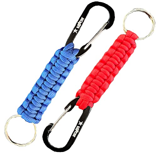 Kadactive 2 Pack Paracord Keychain With Carabiner Clip - Heavy Duty Lanyard Keychain for Men and Women - Best for Survival, Camping, Hiking - Blue-Red