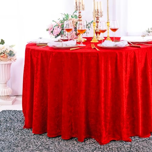 Wedding Linens Inc. 120 Inch Luxurious Round Ice Crushed Velvet for 5 ft Round Tables, Parties, Dining, Banquet, Events, Wedding Reception Decorations and Restaurant (Red)