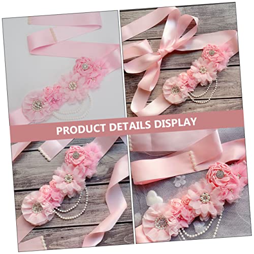 BESPORTBLE Wedding Girdle Decorative Waistband Bridal Belt with Pearl Rhinestone Flower Design Pink Maternity Sash for Shower Wedding Party and Formal Dresses2