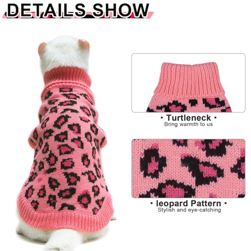 Image of Mihachi Winter Warm Cat Sweater Turtleneck Puppy Pets Sweater Knit Vest Fashion Leopard for Cats Puppy Small Animals Pink Large