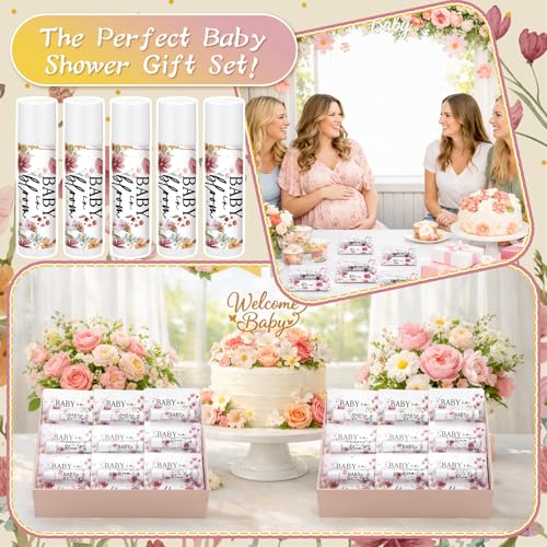 Image of 24 Pcs Baby Shower Lip Balm Party Favors Bulk, Baby in Bloom Floral Gifts for Guests, Pink Wildflower Gender Reveal Decorations, Mini Lip Balm Moisturizing Set