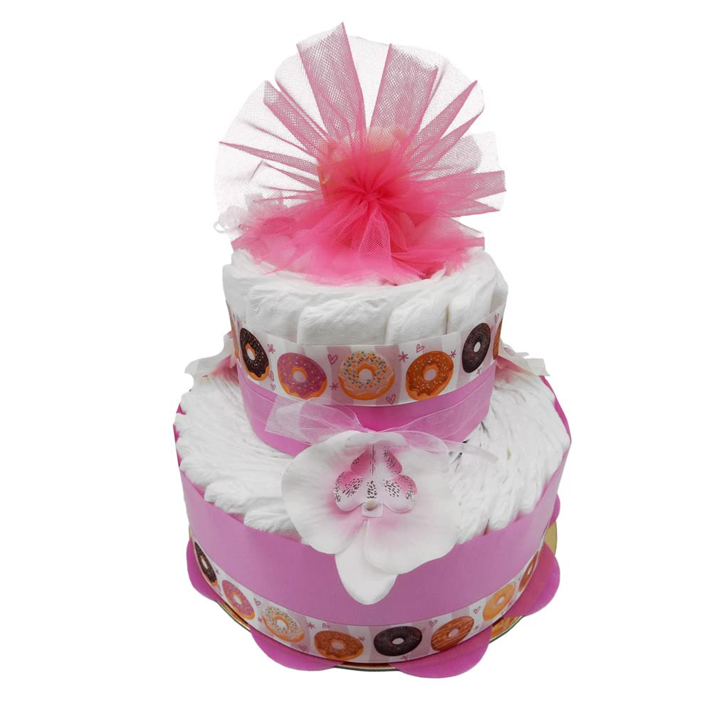 Torta di Pannolini 2 Piani Rosa con bavaglia