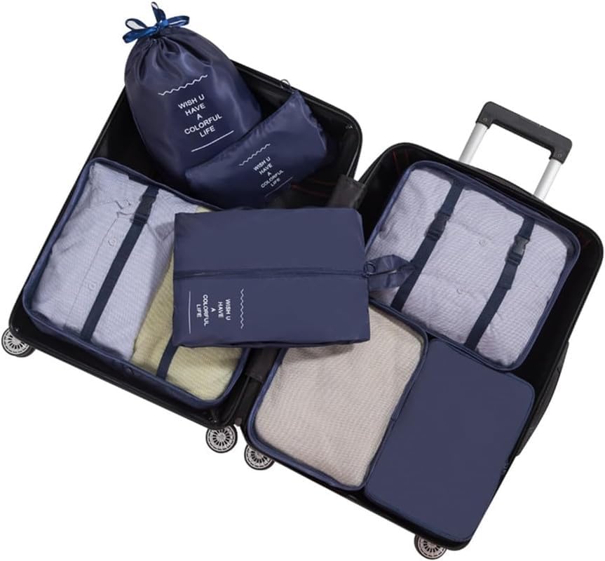 Image of Styleys Travel Packing Cubes Set of 7 with Shoe Bag, Navy Blue, S11003