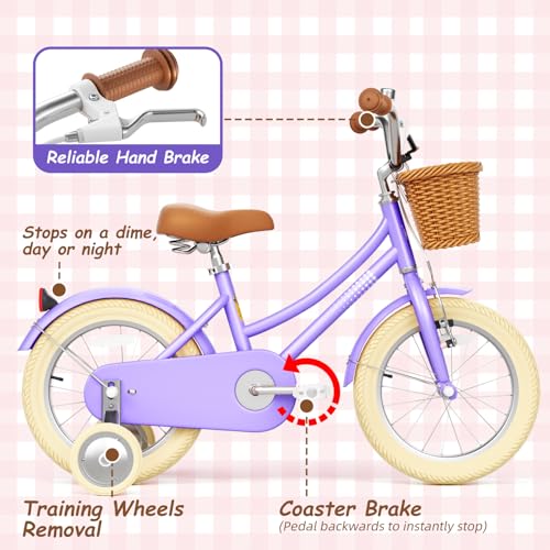 Image of Glaf 12 14 16 18 20 24 Inch Girls Bike for 2-15 Years Old Kids Bike Bicycle | with Training Wheels, Toddler Bike,Girls Cruiser Bicycle, with Adjustable Seat and Handlebar