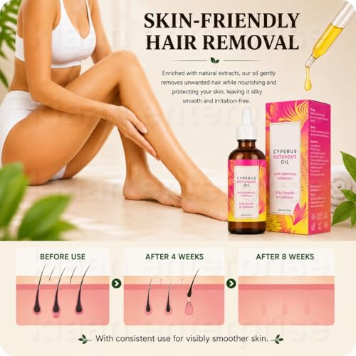 Image of Cyperus Rotundus Oil Hair Removal Spray for Women & Men | Cyprus Cypress Permanent Hair Reduction Oil for Face, Arms, Legs & Body (Pack of 2)