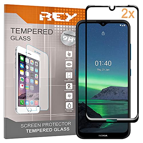 REY 2X Protector de Pantalla 3D para Nokia 1.4, Negro, Protección Completa, 3D / 4D / 5D