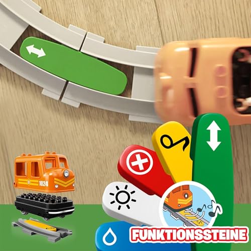 LEGO DUPLO Güterzug, „Push & Go“-Lok mit Lichtern und Geräuschen, Funktionssteinen und 2 Kranen… – Ansicht 5