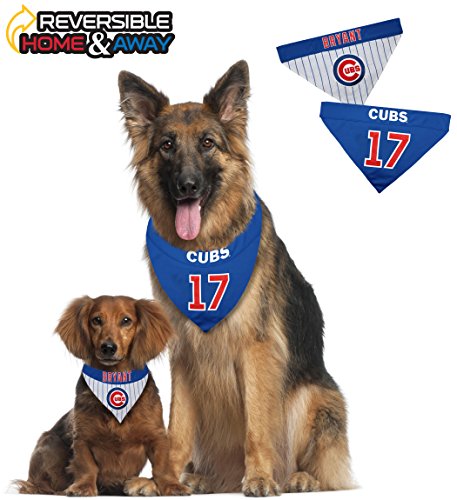Image of MLBPA Reversible Dog Bandana - Kris Bryant #17 Pet Bandana - MLB Chicago Cubs Home & Away Bandanna, Large /X-Large
