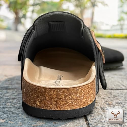 Image of BULLIANT Women Clogs-Fleece-Lined Suede Mules Slippers Nurse Shoes Unisex-Memory Foam Arch Support Cork-Footbed