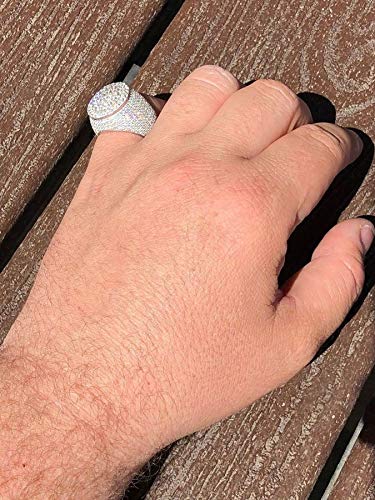 Harlembling Solid 925 Sterling Silver Men's Ring Iced Out Ring - Yellow, Rose, Or Natural Silver - Icy Hip Hop Round Cluster Ring (10) #TOP4