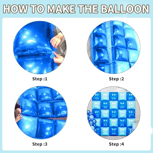 Image of Metallic Navy Blue and Pearl Blue Double Sided Square Foil Balloons Wall,19 Inches Blue Chrome Foil Balloons Tunnel Arch Kit for Bachelorette,Anniversary,Wedding,Birthday Party Background Decoration