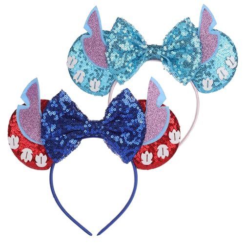 TINVSKQQKJ Blue Mouse Ears Headbands with Bow for Women Girls Boys Costume accessories for Birthday Party Travel
