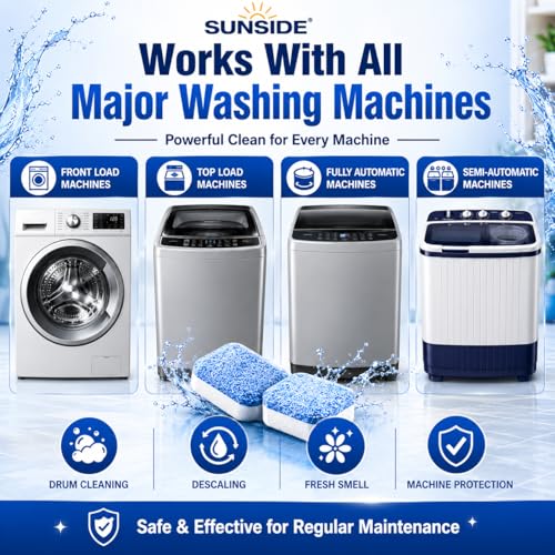 Image of Washing Machine Cleaner Tablets, Deep Cleaning and Descaling, Removes Odor, Limescale and Detergent Residue, for Front and Top Load Machines, Effervescent Tablet (Pack of 24)