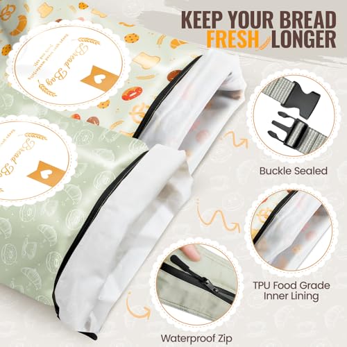 2 Pack Bread Bags for Homemade Bread, 17\"×13\" Reusable Bread Bag for Fresh Keeping with Lining & Zipper, Freezer Safe & BPA Free, Gift Giving (Green & Yellow)