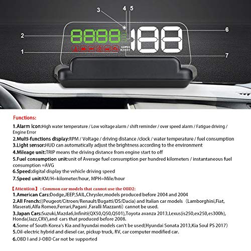 Zwbfu Display de HUD para carro, display de cabeça para cima Velocímetro de alta definição Ferrament