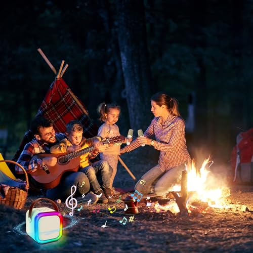 Mini Karaoke Machine for Kids Adults, UZSOMX Portable Bluetooth Speakers and 2 Wireless Microphones Song Toys with LED Light, Chritmas Birthday Toys Gifts for Girls Boys Toddler Teens (Beige 2 Mic)