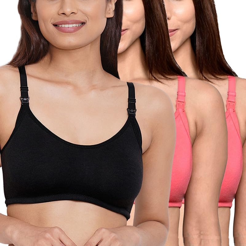 Image of Inner Sense Organic Cotton Bamboo Nursing Bra for Women I Non Padded Feeding Bra with Keyhole Back Design I Wire Free Maternity Innerwear with Full Coverage