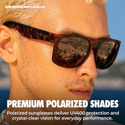Image of grinderPUNCH Polarized Square Sunglasses for Men UV400 Protection Driving Fishing Sunglasses Mens Shades Mirrored Sunglasses