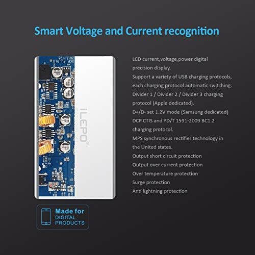 iLepo 60w QC3.0 USB Charger with LCD Display 8-Port Charging Stations Multi USB Port Fast Charging for Smart Phone Tablet MP3 Player 5V Bluetooth Speaker and Other Devices