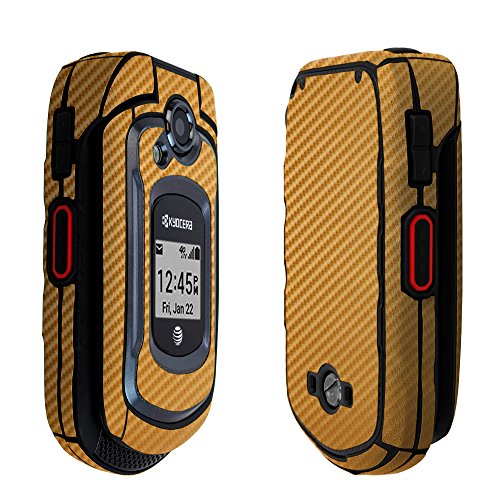 Skinomi Gold Carbon Fiber Full Body Skin Compatible With Kyocera Duraxe (Full Coverage) Techskin With Anti-Bubble Clear Film Screen Protector #TOP23