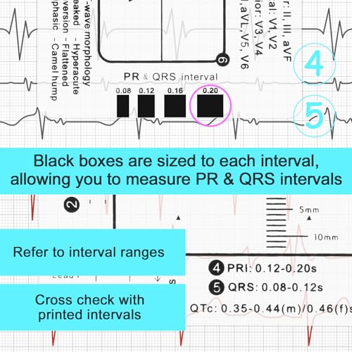 ECG 7 Step Ruler, Portable ECG Assessment Tool ECG/EKG 7 Step Ruler Card for ECG/EKG Interpretation ECG Ruler Plastic Ruler Measuring Tool ECG EKG Card Ruler ECG Reference Guide with Protect Sheath