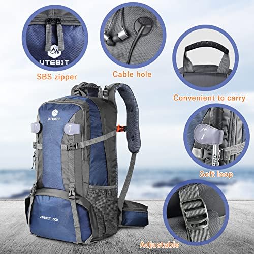 UTEBIT Hiking Backpack 50L, Backpack for Men&Women with Dry and Wet Compartments and Shoe Pocket Area, Waterproof Travel Backpack with Rain Cover, Survival Backpack for Hiking, Mountaineering