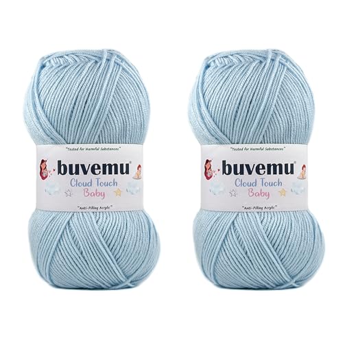 Image of Cloud Touch Baby - DK Weight Soft Anti-Pilling Yarn for Baby Clothes, Blankets & Amigurumi Crochet & Knitting, 90% Acrylic 10% Viscose derived from Bamboo, 3.53 Oz / 262 Yards (Baby Blue, 2 Pack)