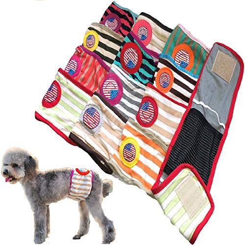 Set - 6Pcs Dog Puppy Diaper Male Boy Belly Band Random Colors Reusable Washable For Small Pet (Xs - Waist 9" - 11") #TOP21