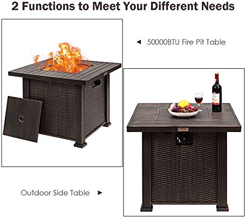 Happygrill Propane Gas Fire Pit Table Outdoor Patio Gas Burner Stove Fire Table, 50,000 Btu Propane Fire Pit Table With Lid #TOP3