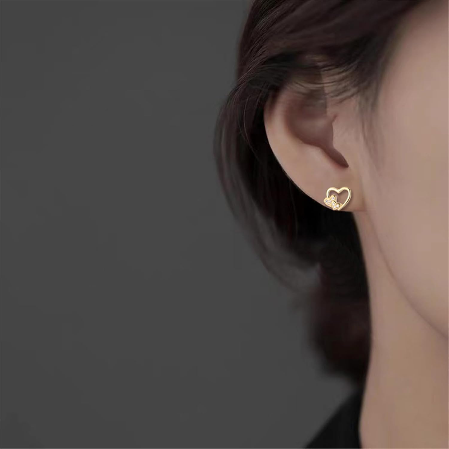 coadipress Heart Stud Earrings for Women Cubic Zirconia Heart Stud Cartilage Tragus Piercing Earrings Small Heart Stud Earrings Dainty Sterling Silver Ear Stud Earrings - Image 3