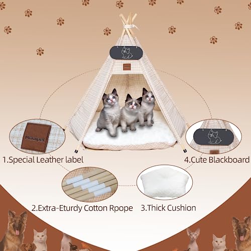 Mooipet Tipi tent voor huisdieren met dubbelzijdig kussen, huisdiertent voor honden/katten, huisdierenhok, afneembaar en wasbaar, hondenhuis voor cavia's, konijnen, hamsters, kittens, 60 x 60 x 70 cm - Afbeelding 3