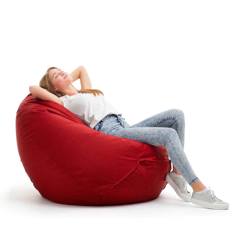 Bruni Pouf Classico XL en Rouge – Gros Pouf Salon/Chambre pour Adultes, Pouf Poire géant, Bean Bag intérieur et extérieur avec Housse Lavable en Machine