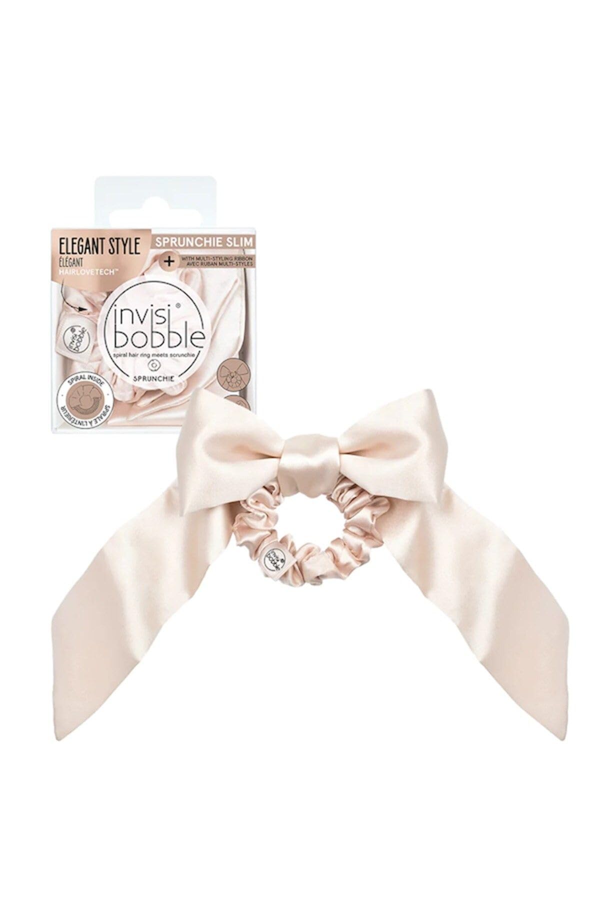 invisibobble Sprunchie Slim Ballerina Bow Pink Hair Scrunchie with Bow - Slim Spiral Hair Ring Meets Hair Scrunchie, No Kinking, Strong Hold, Stylish Bracelet, Suitable for All Hair Types