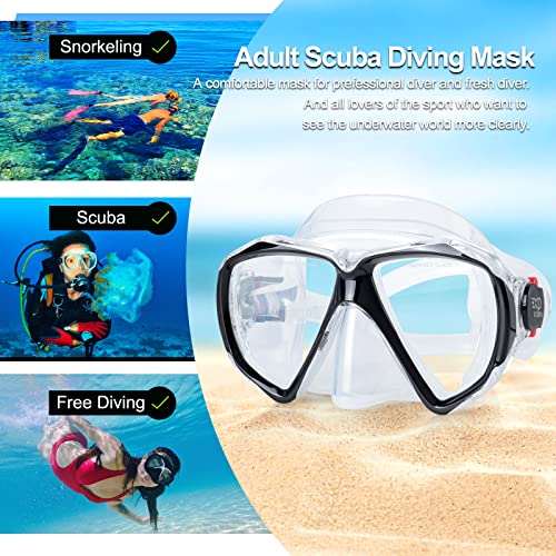 Image of Snorkel Diving Mask Panoramic HD Swim Mask, Anti-Fog Scuba Diving Goggles,Tempered Glass Dive Mask Adult Youth Swim Goggles with Nose Cover for Diving, Snorkeling, Swimming (Clear Black)