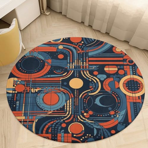 Runder Teppich für Wohnzimmer, waschbar, Boho-Teppich für Esszimmertisch, rutschfeste Bodenmatte, komplexe Muster, Teppich für Schlafzimmer, Büro, Badezimmer, 90 x 90 cm