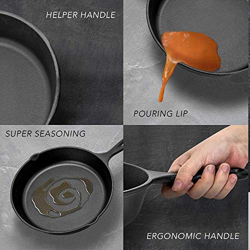 Cast Iron Non Stick Frying Pan, Heavy-Duty Round Nonstick Skillet for Superior Heat Retention, Indoor and Outdoor Use 10 Inches 7 Gallery Image
