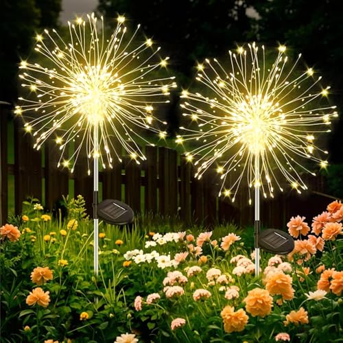 Joycome Solarleuchten für Außen 2 Stück 120 LED Feuerwerk Solarlampen, 8...