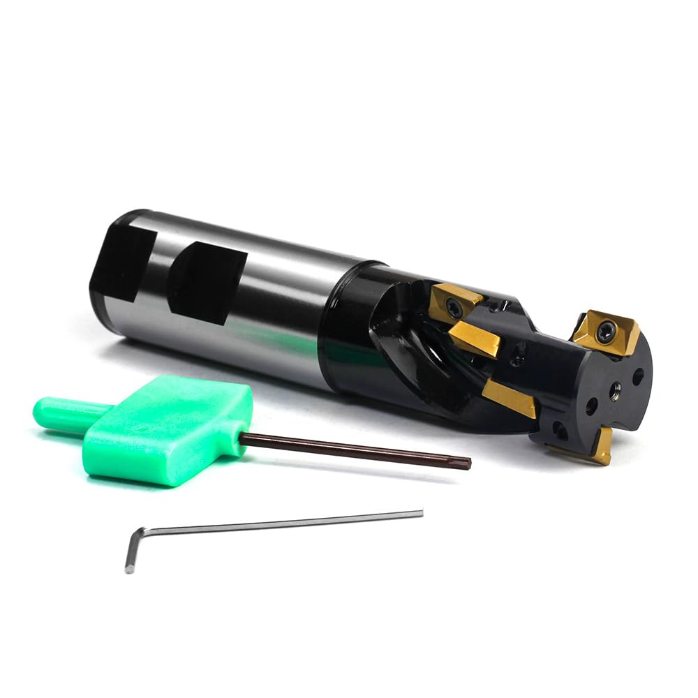 OSCARBIDE Heavy Duty Indexable End Mill, 1" Shank, 1" Cutting Dia, 4-1/4" Length, 2 Flutes, Right Hand, 8 pcs APKT1003 Inserts