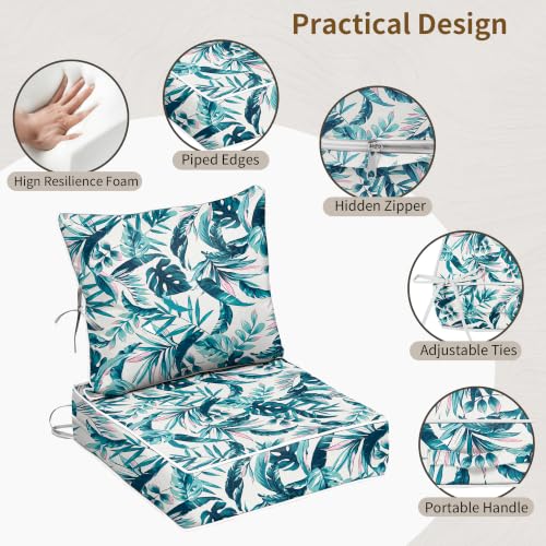 Image of 22x24 Outdoor Chair Cushions Set of 4, Waterproof Deep Seat Cushions for Patio Furniture with Removable Cover, Fade Resistant 4'' Outdoor Seat Cushion w /Ties&Handle for Sofa Loveseat, D20