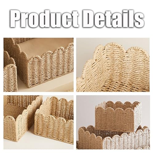Adkbo Scalloped Basket, Wicker Baskets For Storage, Hand Woven Shelf Baskets, Seagrass Baskets For Bathroom thumb #5
