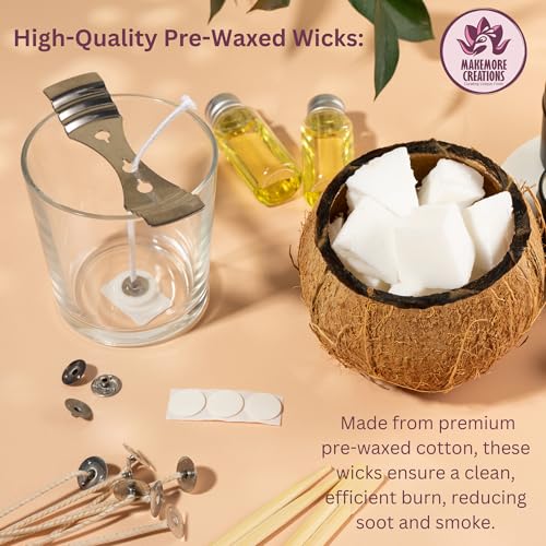 Image of Candle Wicks for Candle Making -7 inch 150 Pieces White Pre-Waxed Cotton Wicks with Metal Sustainer for DIY, Christmas and Diwali Celebrations