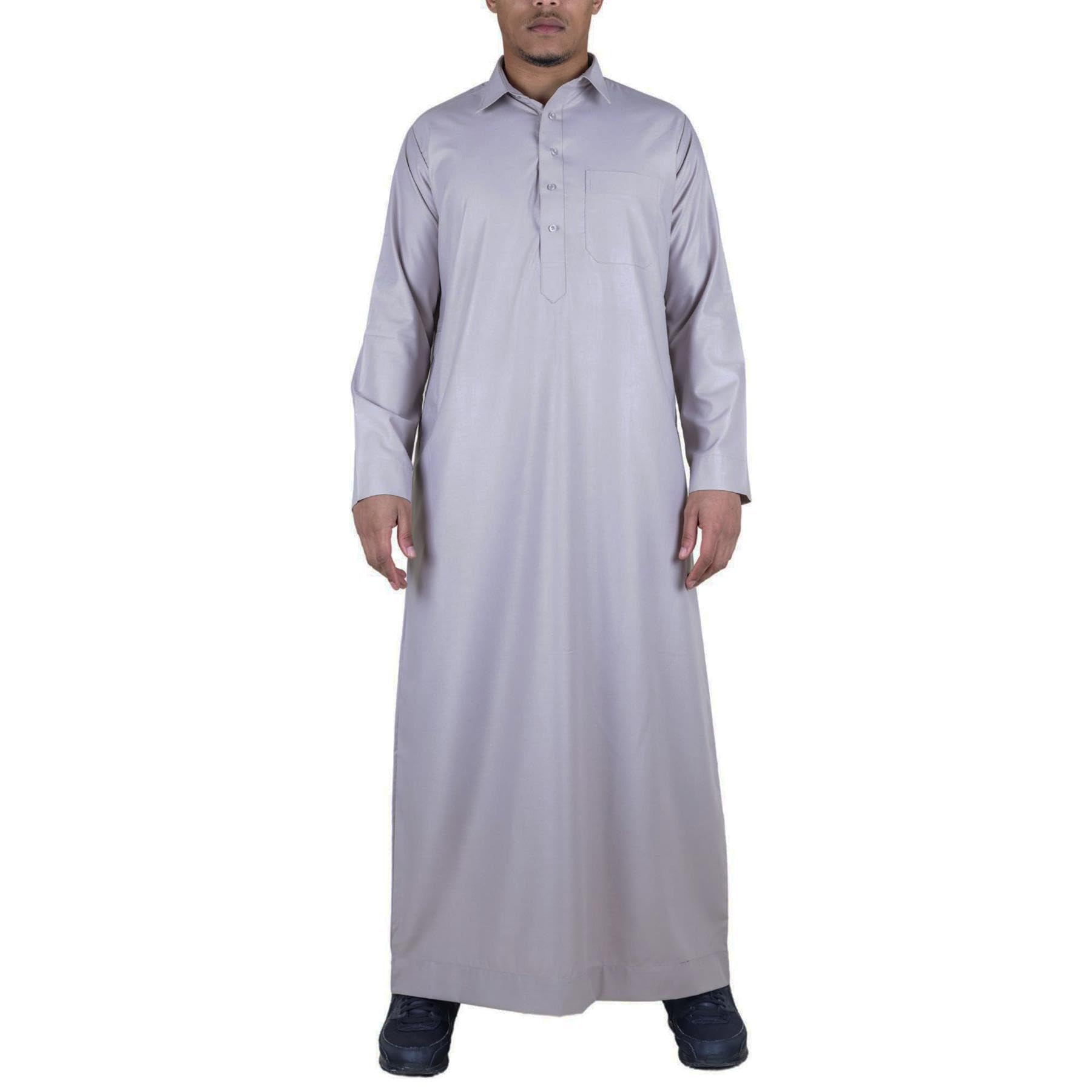Thobez Men's Beige Thobe Jubba Turn Down Collar Islamic Muslim Cotton Kaftan Dress Robe Arabic - 2XL