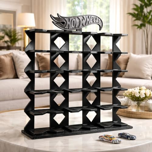 Image of Premium 18-Car Display Rack in Black for Hot Wheels & 1:64 Scale Cars, Eco-Friendly Biodegradable Plastic, 24 cm H x 22.3 cm B x 4.8 cm W (Black) (***Toy Cars NOT Included***)