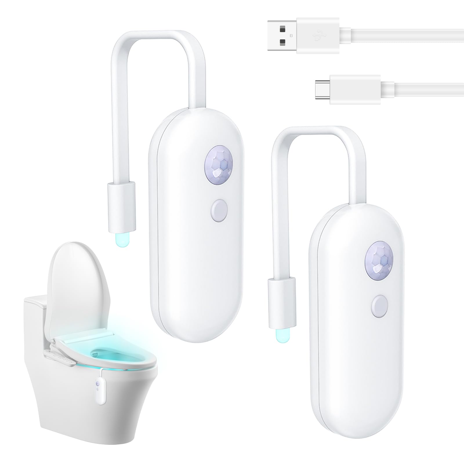 2 luci notturne per WC, sensore di movimento, luce notturna, sensore di movimento, sensore di movimento, luce igienica, 8 gradienti, per bagno, bagno