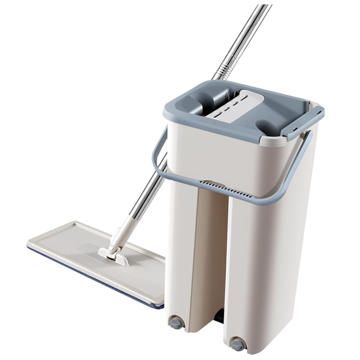 FRCOLOR Mop Piatto per Casa Secchio e Strizzatore, in Fibra e Acciaio Inox, Raccoglie Polvere e Sporco, Pulizia Rapida