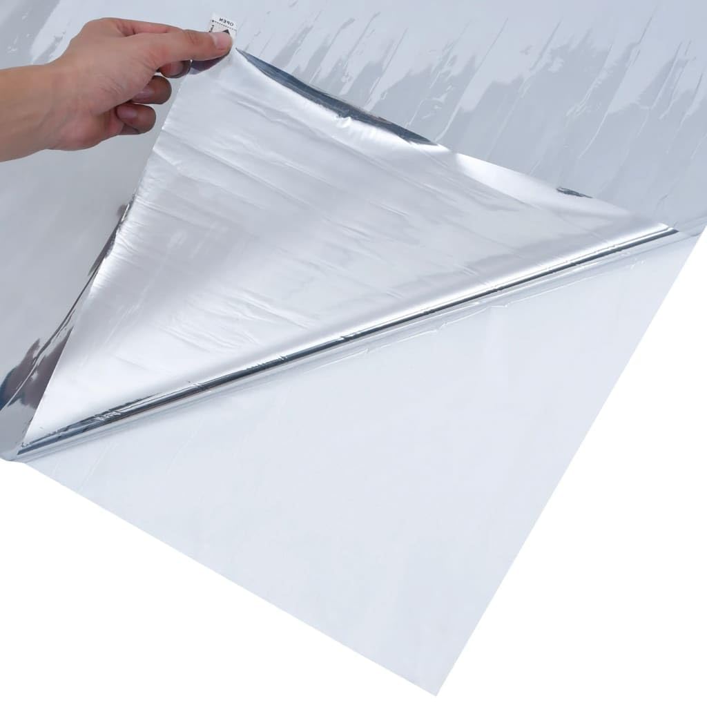 Folia przeciwsłoneczna, statyczna, srebrna, PCW, 90 x 1000 cm, ochrona przed wzrokiem, folia okienna z efektem lustra, ochrona przed promieniowaniem UV, izolacja cieplna do łazienki, salonu i sypialni