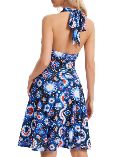 Image of Women's Festival Dress- Halter V Neck Sleeveless Ruffle Mini Dresses with Pocket